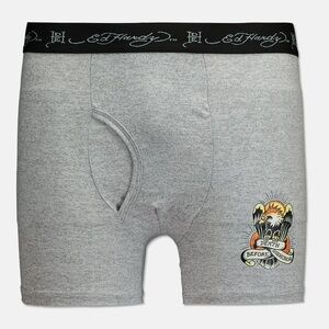 NEW Ed Hardy DEATH BEFORE DISHONOR Heather Grey Soft Boxer Briefs Mens Large